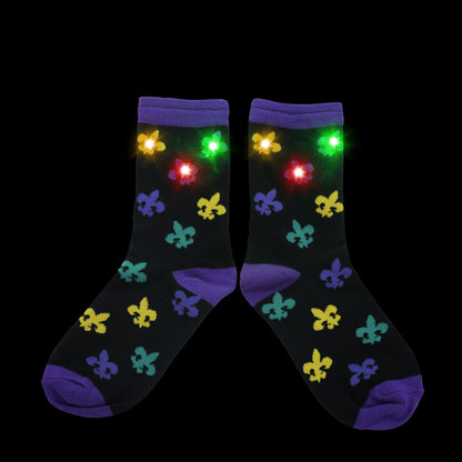 Shine Bright with Our Light-Up Mardi Gras Socks!