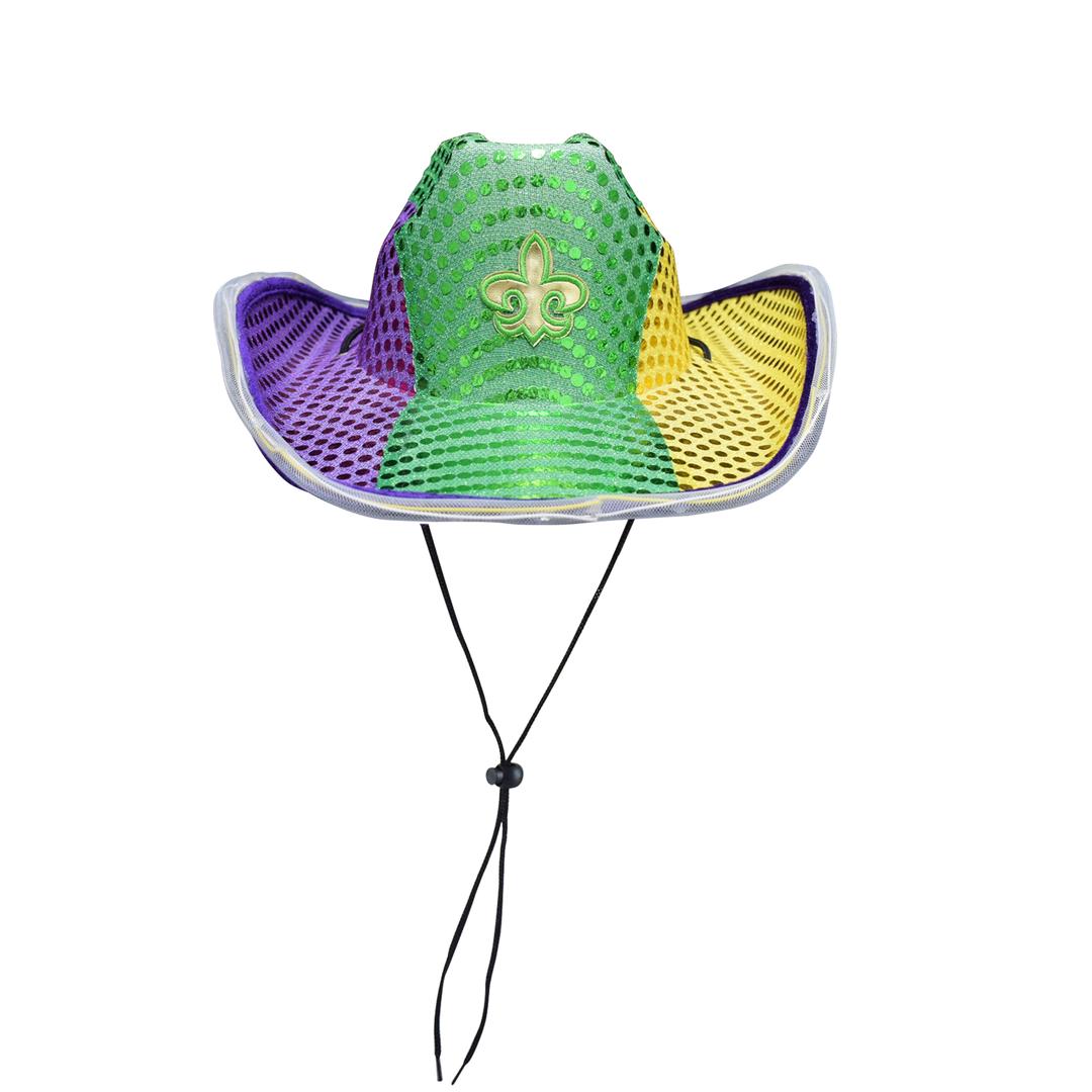 Shine Bright in the Mardi Gras Parade with our Light-Up Cowboy Hat!