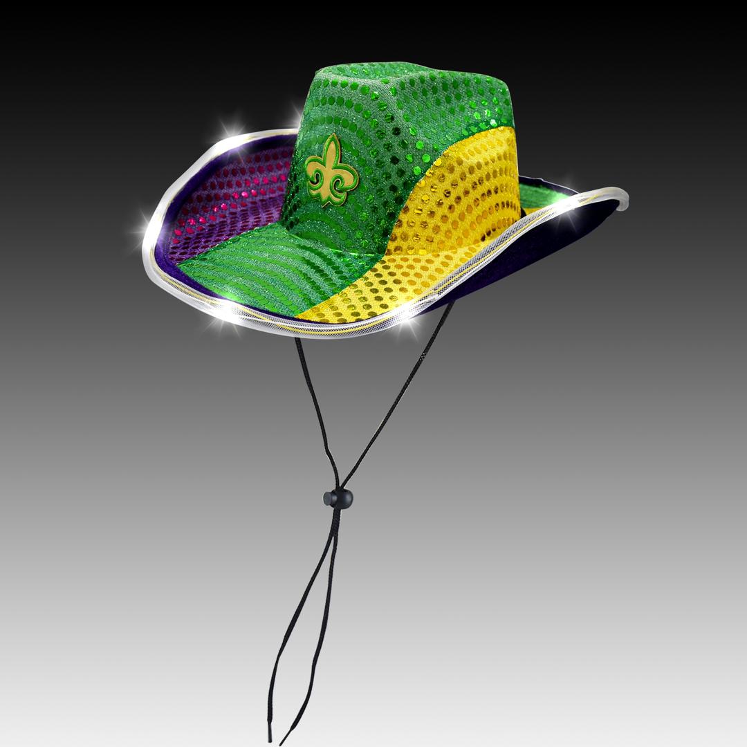 Shine Bright in the Mardi Gras Parade with our Light-Up Cowboy Hat!