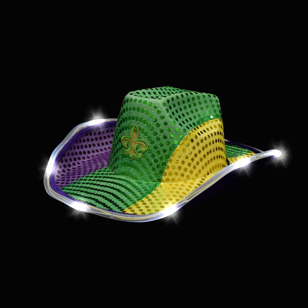 Shine Bright in the Mardi Gras Parade with our Light-Up Cowboy Hat!