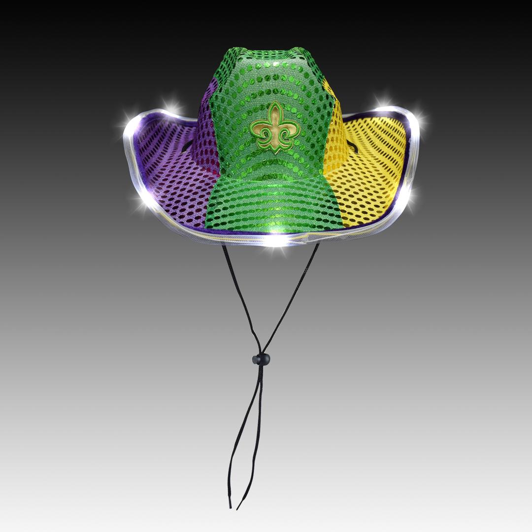 Shine Bright in the Mardi Gras Parade with our Light-Up Cowboy Hat!