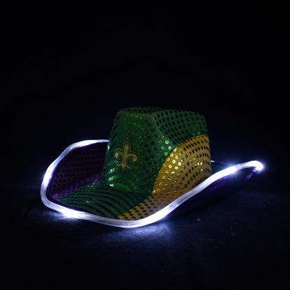 Shine Bright in the Mardi Gras Parade with our Light-Up Cowboy Hat!