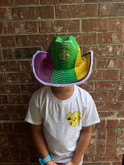 Shine Bright in the Mardi Gras Parade with our Light-Up Cowboy Hat!