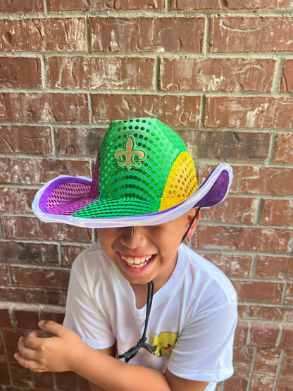 Shine Bright in the Mardi Gras Parade with our Light-Up Cowboy Hat!