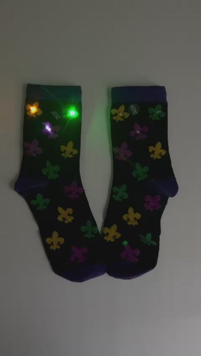 Shine Bright with Our Light-Up Mardi Gras Socks!